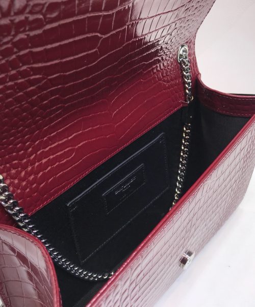 [REP 1:1] Saint Laurent Kate Medium Chain Bag With Tassel In Embossed Crocodile Burgundy For Women 9.4in/24cm YSL