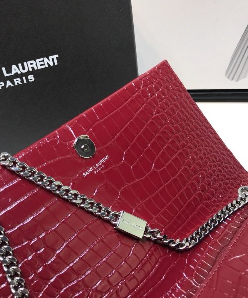[REP 1:1] Saint Laurent Kate Medium Chain Bag With Tassel In Embossed Crocodile Burgundy For Women 9.4in/24cm YSL