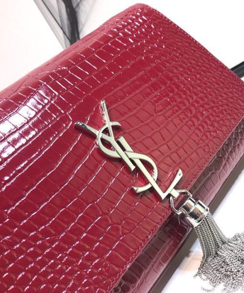 [REP 1:1] Saint Laurent Kate Medium Chain Bag With Tassel In Embossed Crocodile Burgundy For Women 9.4in/24cm YSL