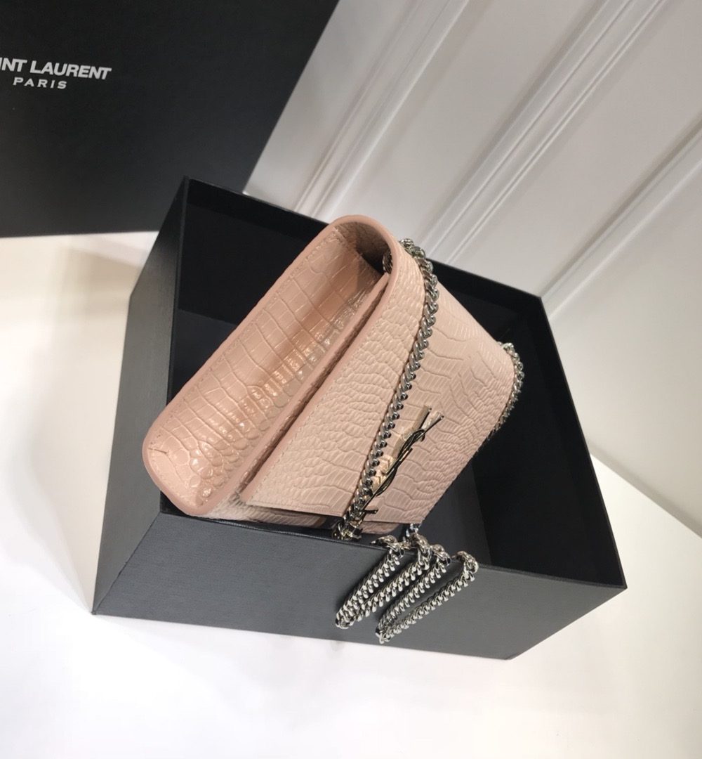 [REP 1:1] Saint Laurent Kate Medium Chain Bag With Tassel In Embossed Crocodile Dark Beige For Women 9.4in/24cm YSL