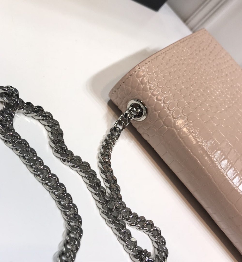 [REP 1:1] Saint Laurent Kate Medium Chain Bag With Tassel In Embossed Crocodile Dark Beige For Women 9.4in/24cm YSL