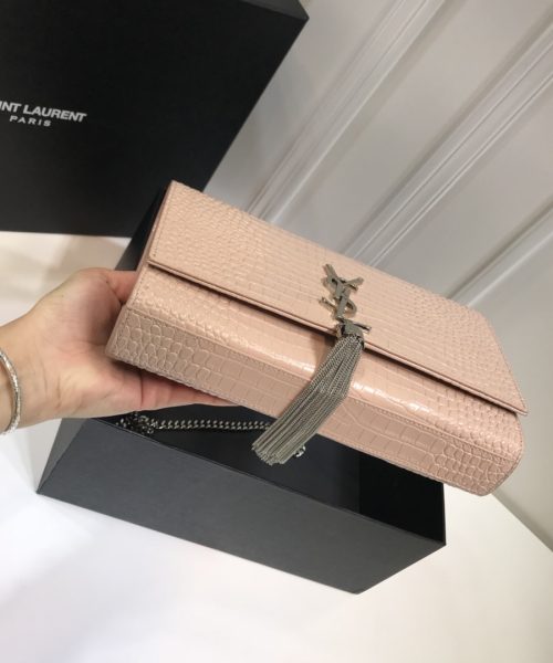 [REP 1:1] Saint Laurent Kate Medium Chain Bag With Tassel In Embossed Crocodile Dark Beige For Women 9.4in/24cm YSL