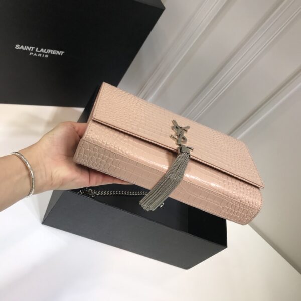 [REP 1:1] Saint Laurent Kate Medium Chain Bag With Tassel In Embossed Crocodile Dark Beige For Women 9.4in/24cm YSL