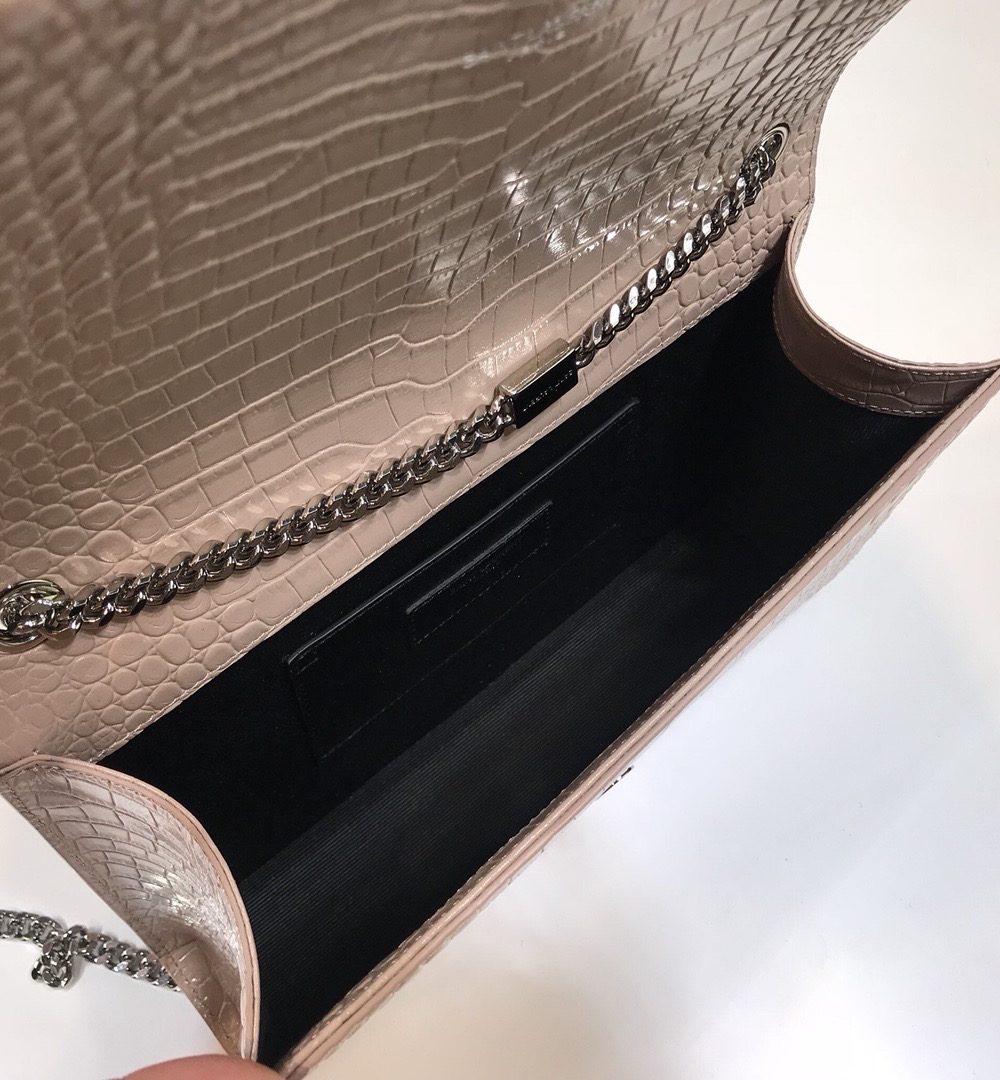 [REP 1:1] Saint Laurent Kate Medium Chain Bag With Tassel In Embossed Crocodile Dark Beige For Women 9.4in/24cm YSL