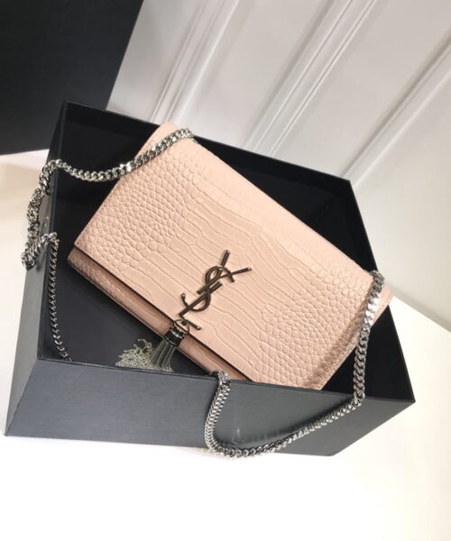 [REP 1:1] Saint Laurent Kate Medium Chain Bag With Tassel In Embossed Crocodile Dark Beige For Women 9.4in/24cm YSL