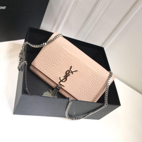 [REP 1:1] Saint Laurent Kate Medium Chain Bag With Tassel In Embossed Crocodile Dark Beige For Women 9.4in/24cm YSL