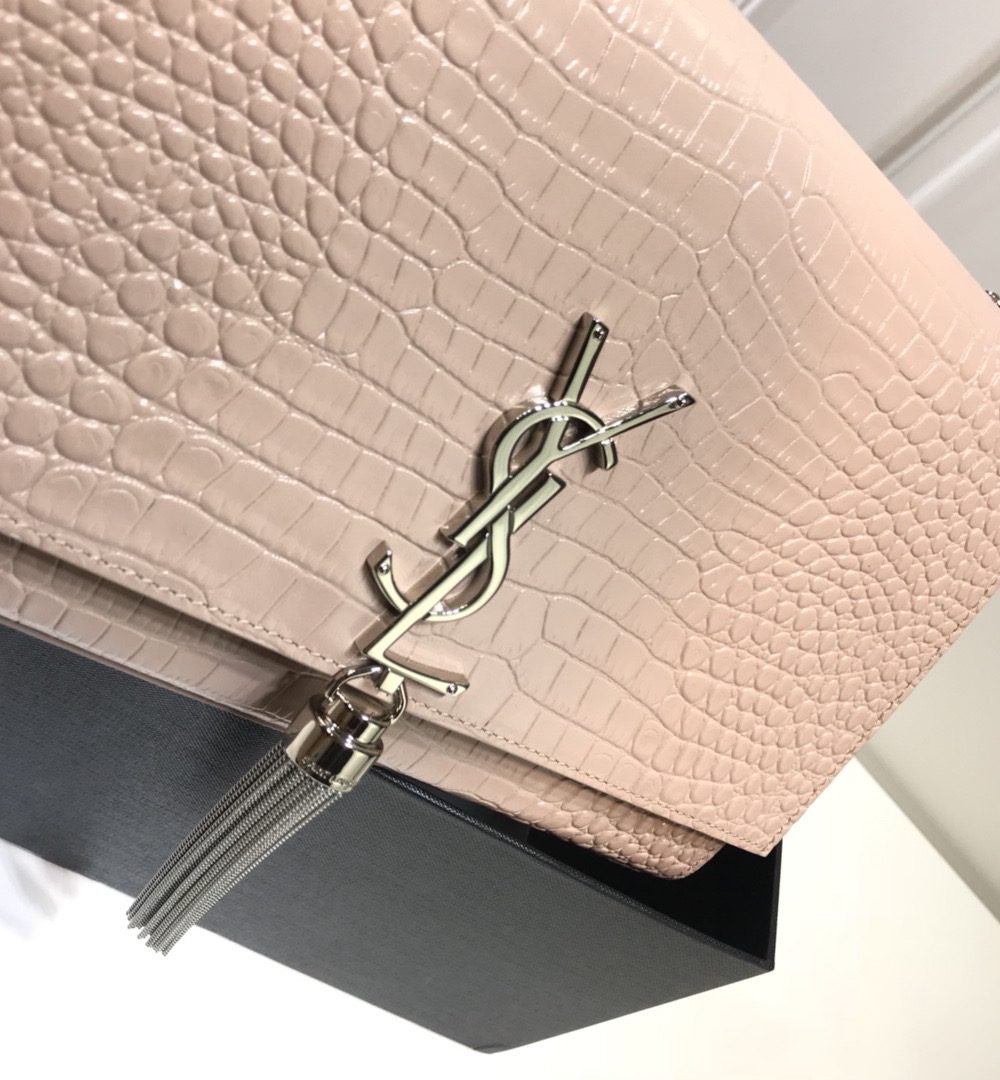 [REP 1:1] Saint Laurent Kate Medium Chain Bag With Tassel In Embossed Crocodile Dark Beige For Women 9.4in/24cm YSL