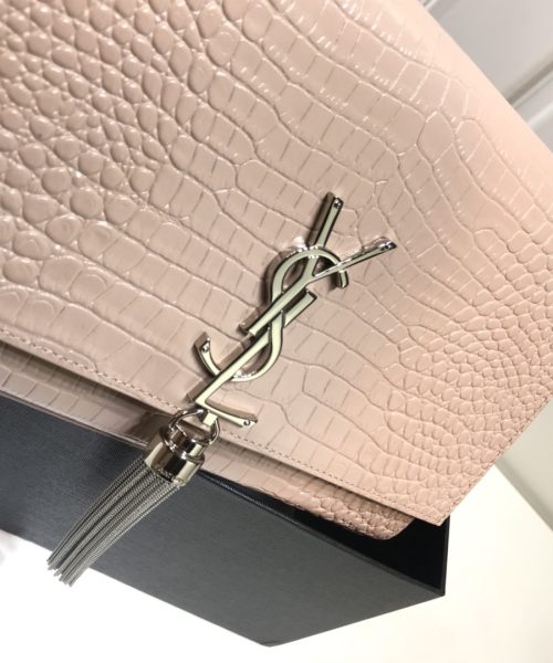[REP 1:1] Saint Laurent Kate Medium Chain Bag With Tassel In Embossed Crocodile Dark Beige For Women 9.4in/24cm YSL
