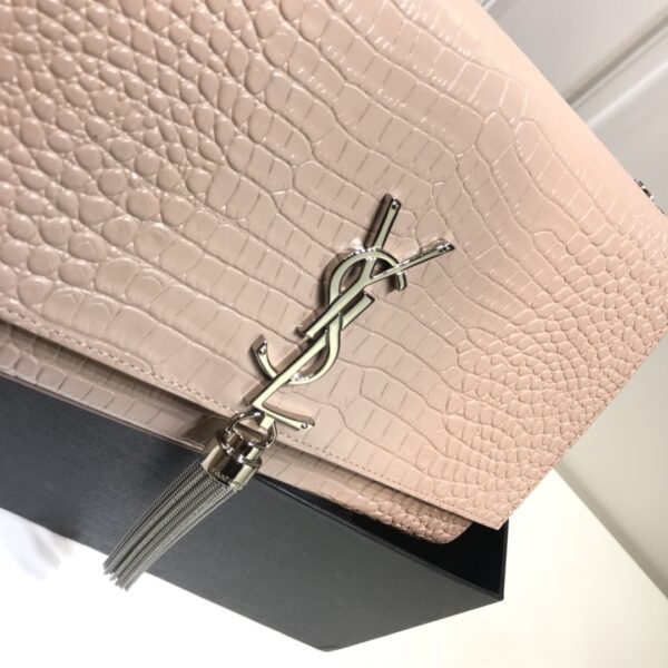 [REP 1:1] Saint Laurent Kate Medium Chain Bag With Tassel In Embossed Crocodile Dark Beige For Women 9.4in/24cm YSL