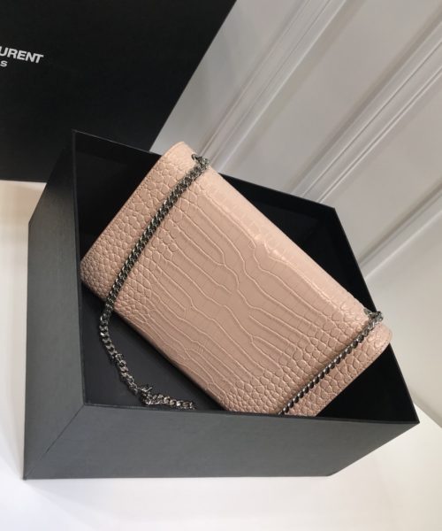 [REP 1:1] Saint Laurent Kate Medium Chain Bag With Tassel In Embossed Crocodile Dark Beige For Women 9.4in/24cm YSL