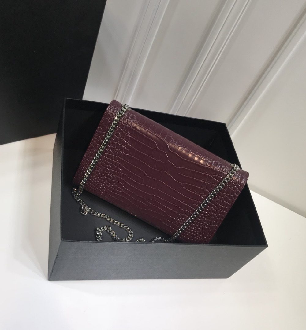 [REP 1:1] Saint Laurent Kate Medium Chain Bag With Tassel In Embossed Crocodile Dark Violet For Women 9.4in/24cm YSL