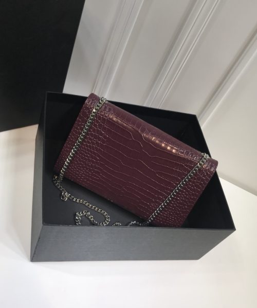 [REP 1:1] Saint Laurent Kate Medium Chain Bag With Tassel In Embossed Crocodile Dark Violet For Women 9.4in/24cm YSL