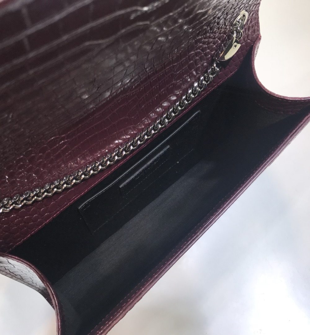[REP 1:1] Saint Laurent Kate Medium Chain Bag With Tassel In Embossed Crocodile Dark Violet For Women 9.4in/24cm YSL