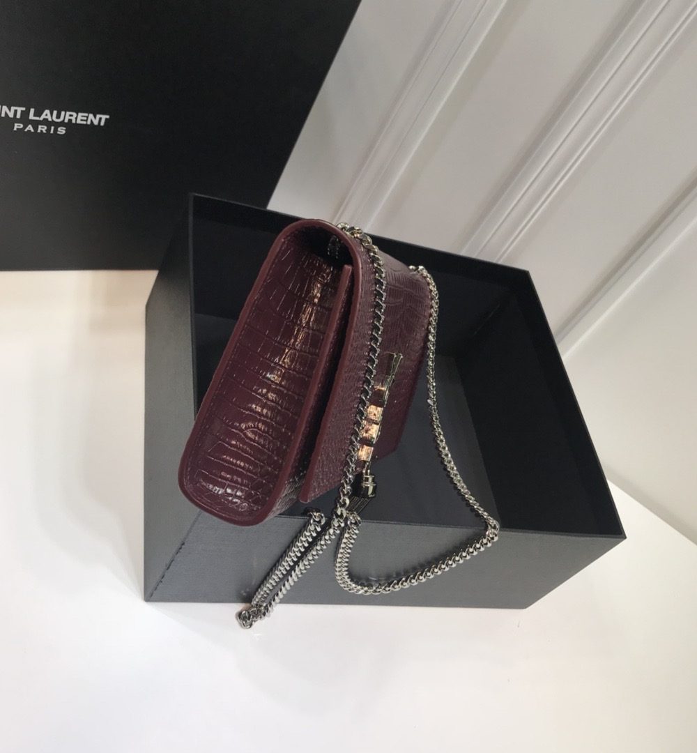 [REP 1:1] Saint Laurent Kate Medium Chain Bag With Tassel In Embossed Crocodile Dark Violet For Women 9.4in/24cm YSL