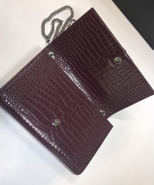 [REP 1:1] Saint Laurent Kate Medium Chain Bag With Tassel In Embossed Crocodile Dark Violet For Women 9.4in/24cm YSL