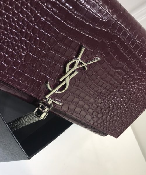 [REP 1:1] Saint Laurent Kate Medium Chain Bag With Tassel In Embossed Crocodile Dark Violet For Women 9.4in/24cm YSL