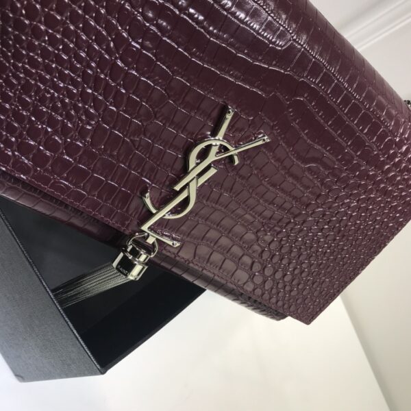 [REP 1:1] Saint Laurent Kate Medium Chain Bag With Tassel In Embossed Crocodile Dark Violet For Women 9.4in/24cm YSL
