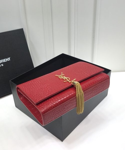[REP 1:1] Saint Laurent Kate Medium Chain Bag With Tassel In Embossed Crocodile Red For Women 9.4in/24cm YSL