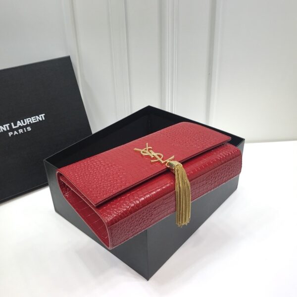 [REP 1:1] Saint Laurent Kate Medium Chain Bag With Tassel In Embossed Crocodile Red For Women 9.4in/24cm YSL