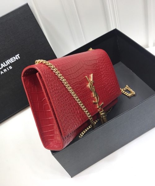[REP 1:1] Saint Laurent Kate Medium Chain Bag With Tassel In Embossed Crocodile Red For Women 9.4in/24cm YSL