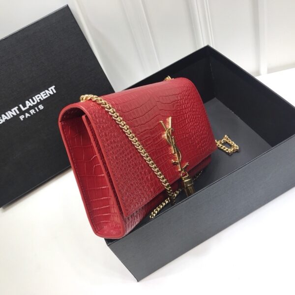 [REP 1:1] Saint Laurent Kate Medium Chain Bag With Tassel In Embossed Crocodile Red For Women 9.4in/24cm YSL