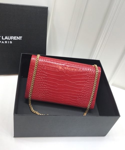 [REP 1:1] Saint Laurent Kate Medium Chain Bag With Tassel In Embossed Crocodile Red For Women 9.4in/24cm YSL