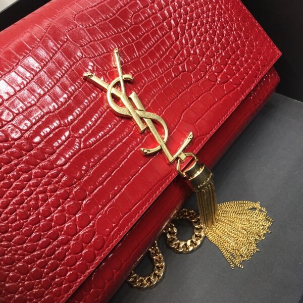 [REP 1:1] Saint Laurent Kate Medium Chain Bag With Tassel In Embossed Crocodile Red For Women 9.4in/24cm YSL