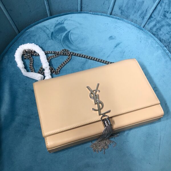 [REP 1:1] Saint Laurent Kate Medium Chain Bag With Tassel In Grain De Poudre Beige For Women 9.4in/24cm YSL