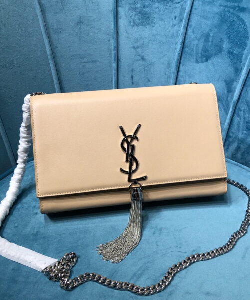 [REP 1:1] Saint Laurent Kate Medium Chain Bag With Tassel In Grain De Poudre Beige For Women 9.4in/24cm YSL
