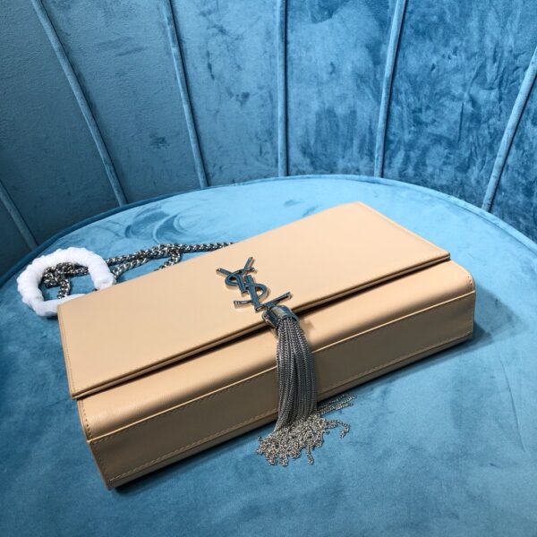 [REP 1:1] Saint Laurent Kate Medium Chain Bag With Tassel In Grain De Poudre Beige For Women 9.4in/24cm YSL