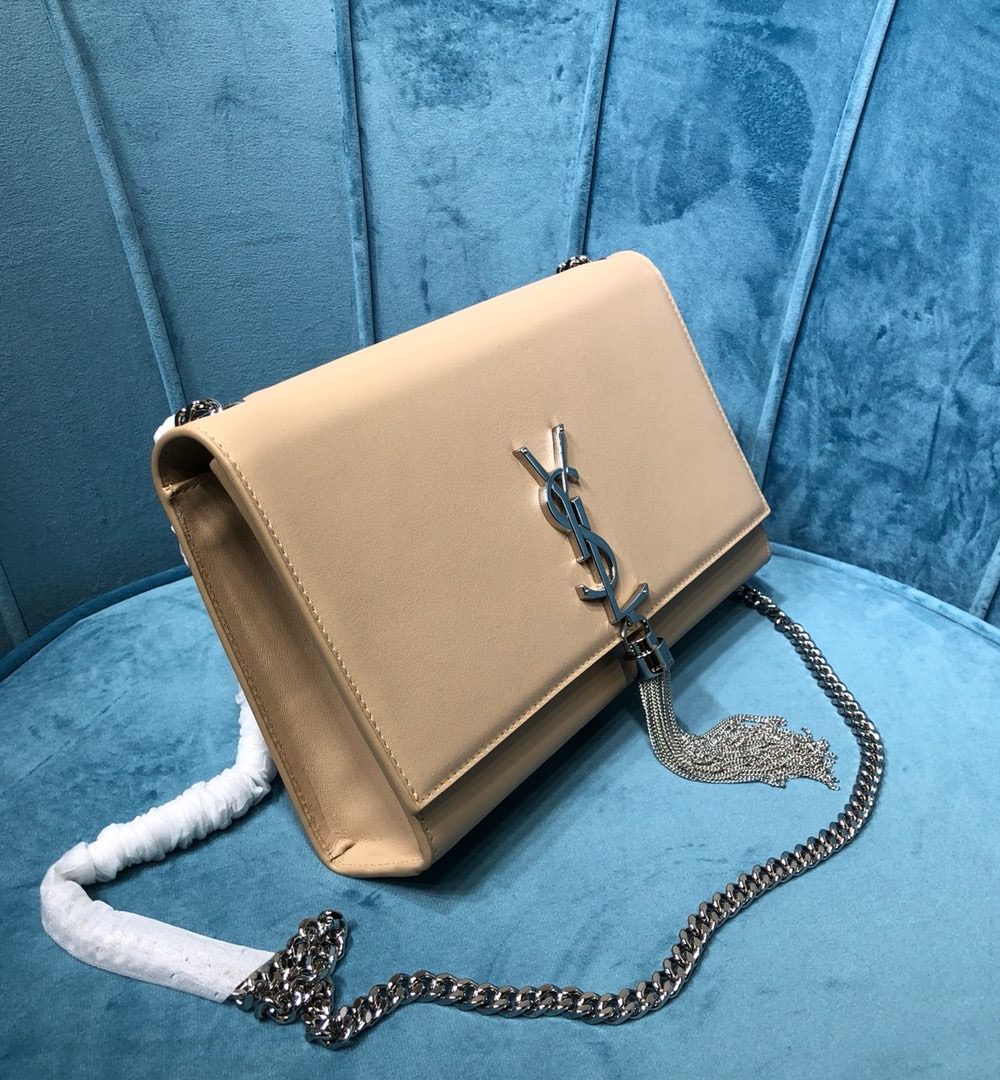 [REP 1:1] Saint Laurent Kate Medium Chain Bag With Tassel In Grain De Poudre Beige For Women 9.4in/24cm YSL