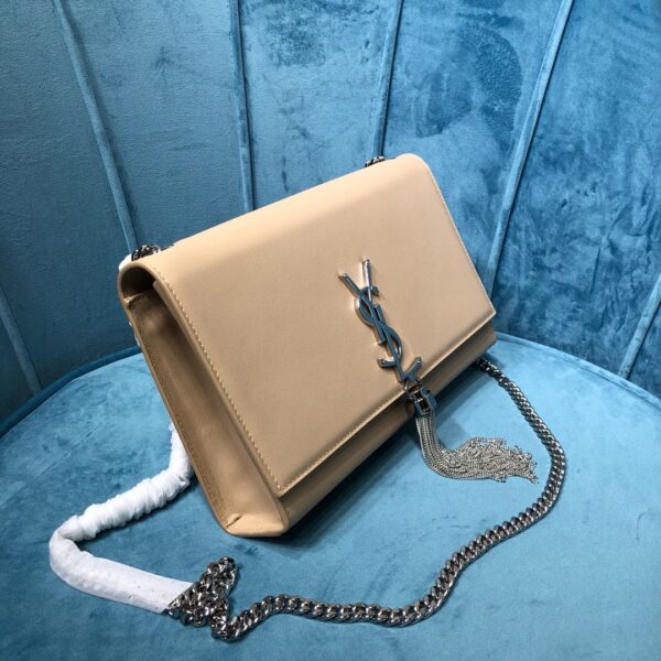 [REP 1:1] Saint Laurent Kate Medium Chain Bag With Tassel In Grain De Poudre Beige For Women 9.4in/24cm YSL