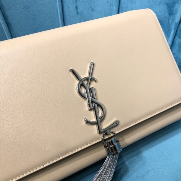 [REP 1:1] Saint Laurent Kate Medium Chain Bag With Tassel In Grain De Poudre Beige For Women 9.4in/24cm YSL