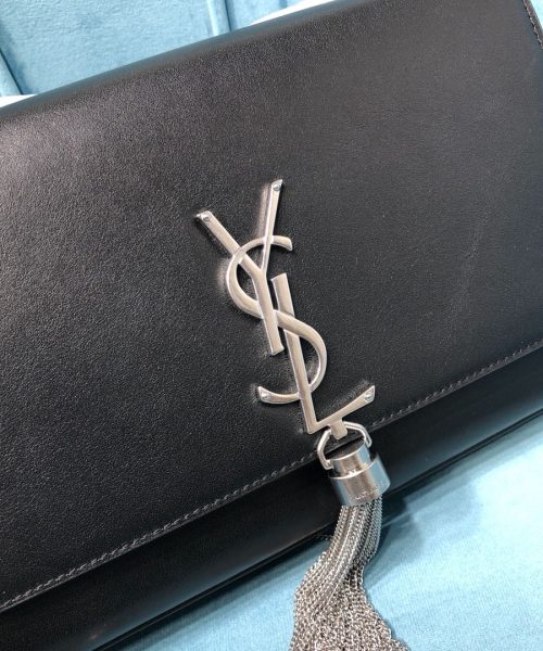 [REP 1:1] Saint Laurent Kate Medium Chain Bag With Tassel In Grain De Poudre Black For Women 9.4in/24cm YSL 354119BOW0N1000