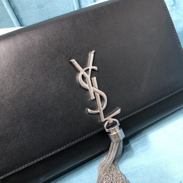 [REP 1:1] Saint Laurent Kate Medium Chain Bag With Tassel In Grain De Poudre Black For Women 9.4in/24cm YSL 354119BOW0N1000