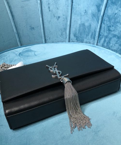 [REP 1:1] Saint Laurent Kate Medium Chain Bag With Tassel In Grain De Poudre Black For Women 9.4in/24cm YSL 354119BOW0N1000