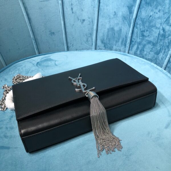 [REP 1:1] Saint Laurent Kate Medium Chain Bag With Tassel In Grain De Poudre Black For Women 9.4in/24cm YSL 354119BOW0N1000