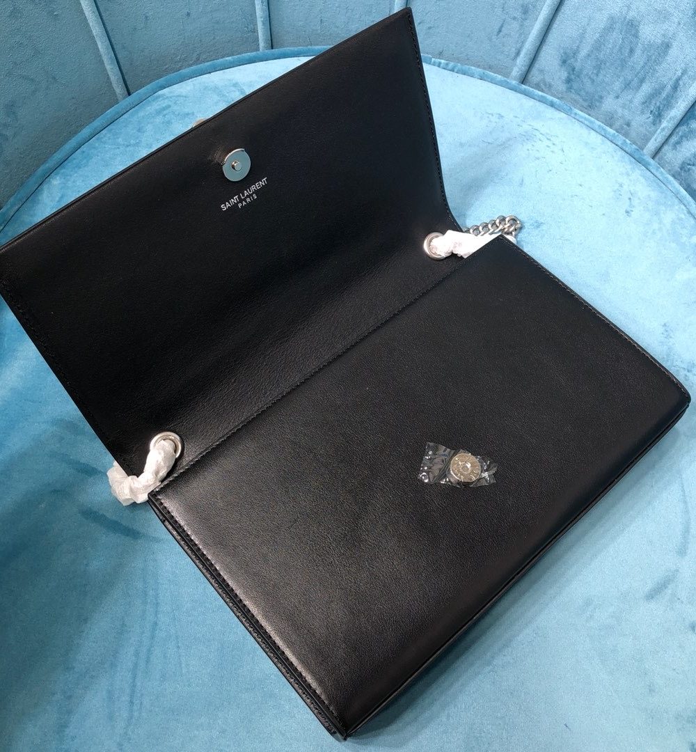 [REP 1:1] Saint Laurent Kate Medium Chain Bag With Tassel In Grain De Poudre Black For Women 9.4in/24cm YSL 354119BOW0N1000