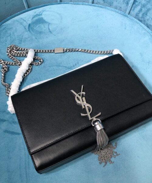 [REP 1:1] Saint Laurent Kate Medium Chain Bag With Tassel In Grain De Poudre Black For Women 9.4in/24cm YSL 354119BOW0N1000