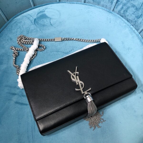 [REP 1:1] Saint Laurent Kate Medium Chain Bag With Tassel In Grain De Poudre Black For Women 9.4in/24cm YSL 354119BOW0N1000
