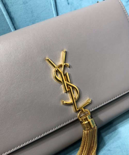 [REP 1:1] Saint Laurent Kate Medium Chain Bag With Tassel In Grain De Poudre Grey For Women 9.4in/24cm YSL