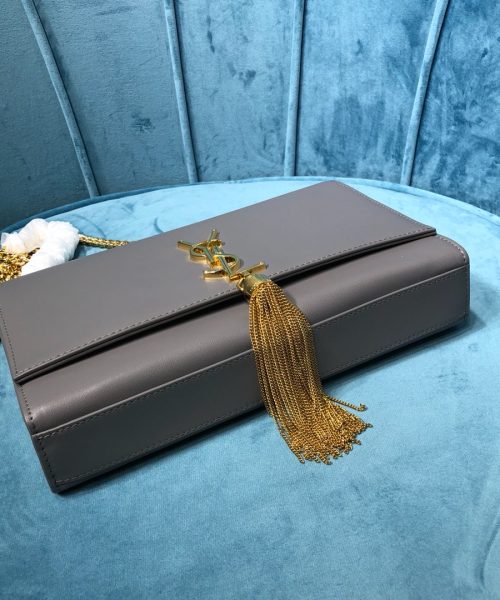 [REP 1:1] Saint Laurent Kate Medium Chain Bag With Tassel In Grain De Poudre Grey For Women 9.4in/24cm YSL