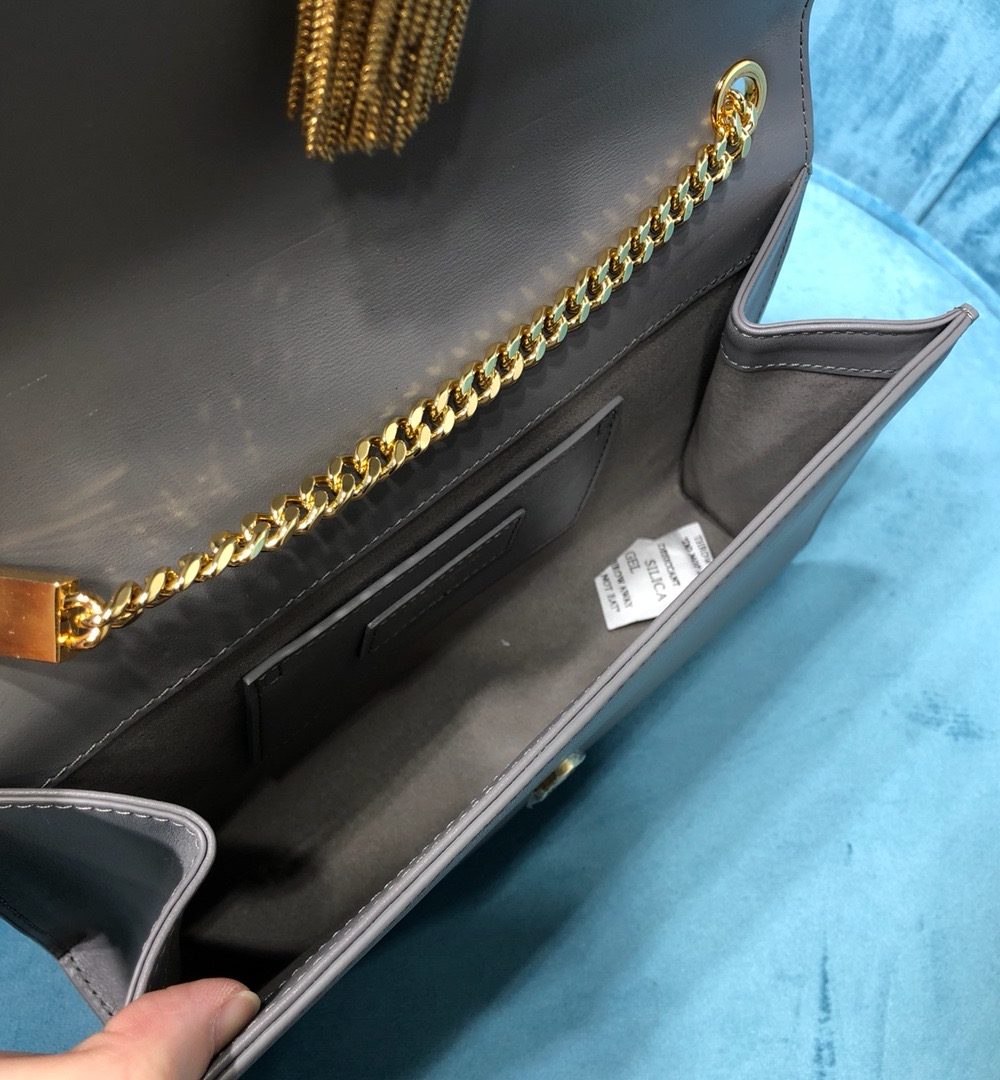 [REP 1:1] Saint Laurent Kate Medium Chain Bag With Tassel In Grain De Poudre Grey For Women 9.4in/24cm YSL