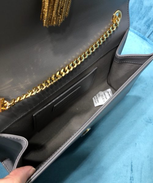 [REP 1:1] Saint Laurent Kate Medium Chain Bag With Tassel In Grain De Poudre Grey For Women 9.4in/24cm YSL