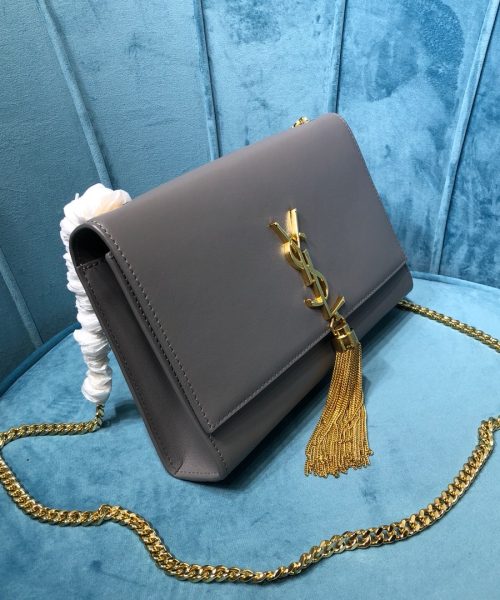 [REP 1:1] Saint Laurent Kate Medium Chain Bag With Tassel In Grain De Poudre Grey For Women 9.4in/24cm YSL