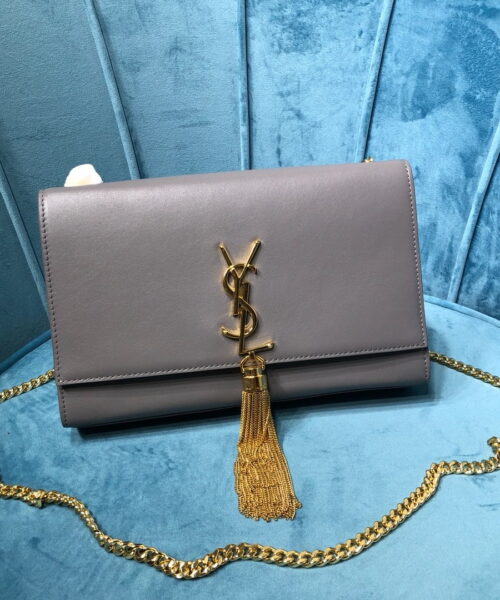 [REP 1:1] Saint Laurent Kate Medium Chain Bag With Tassel In Grain De Poudre Grey For Women 9.4in/24cm YSL