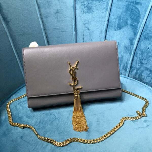 [REP 1:1] Saint Laurent Kate Medium Chain Bag With Tassel In Grain De Poudre Grey For Women 9.4in/24cm YSL