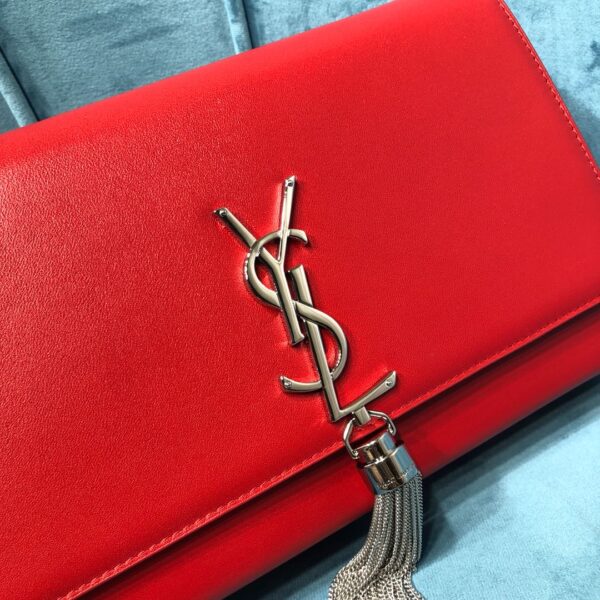 [REP 1:1] Saint Laurent Kate Medium Chain Bag With Tassel In Grain De Poudre Red For Women 9.4in/24cm YSL