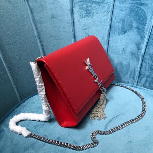 [REP 1:1] Saint Laurent Kate Medium Chain Bag With Tassel In Grain De Poudre Red For Women 9.4in/24cm YSL