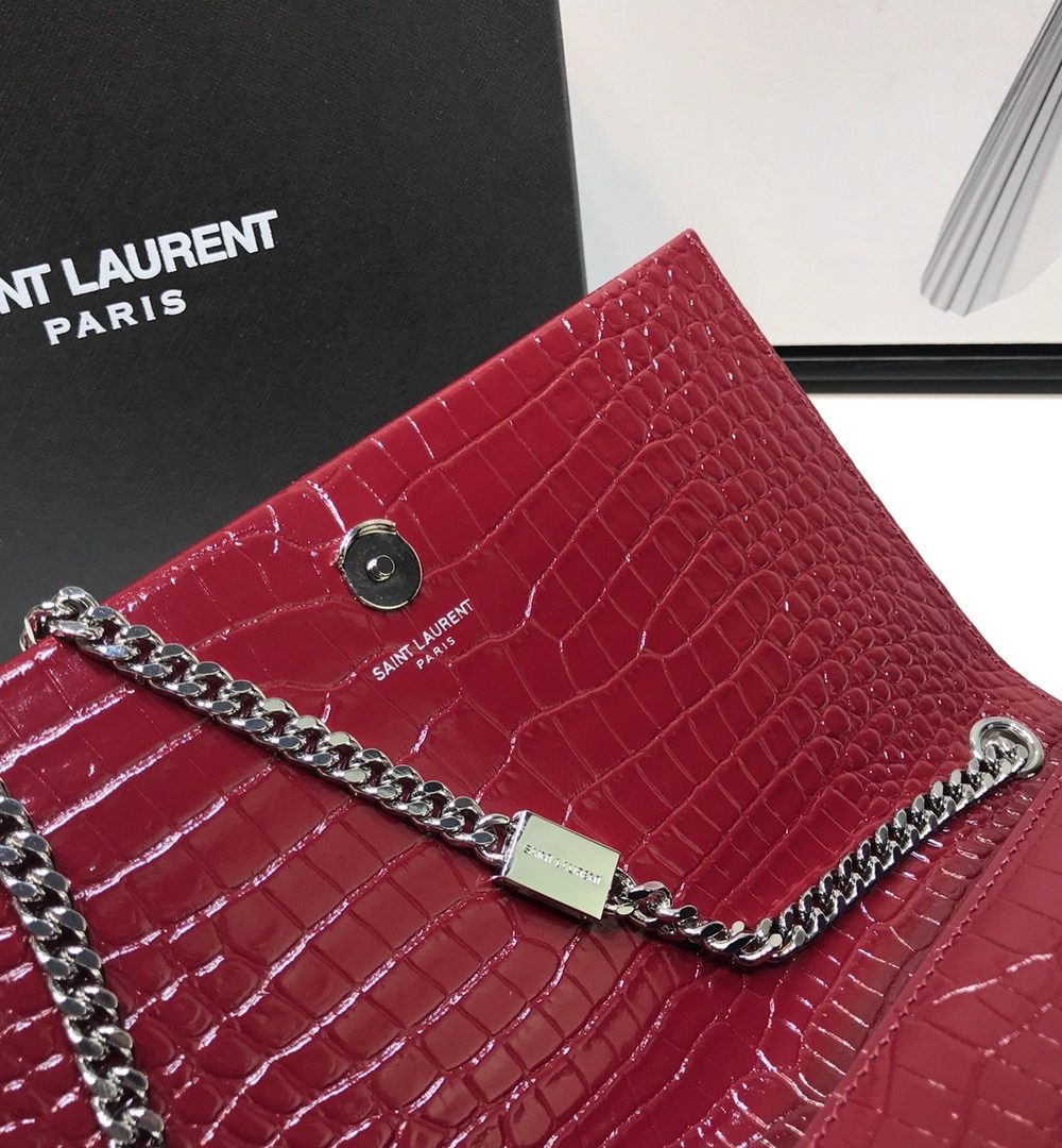 [REP 1:1] Saint Laurent Kate Medium Chain Bag With Tassel In Shiny-Embossed Burgundy For Women 9.4in/24cm
